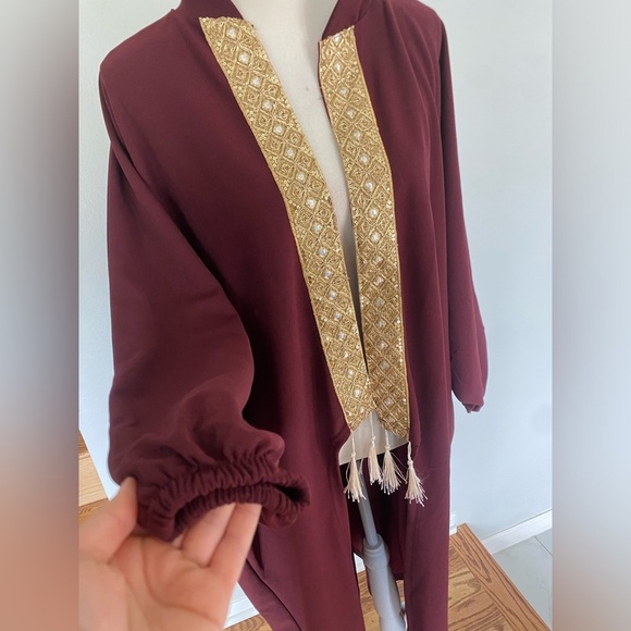 Women modest burgundy cardigan and pant set L/XL - Picture 3 of 9